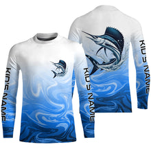 Load image into Gallery viewer, Sailfish Fishing Custom Long Sleeve Shirts, Sailfish Saltwater Fishing Apparel | Blue Camo IPHW6368