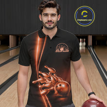Load image into Gallery viewer, Custom Black And Orange Bowling Men Polo Shirt, Bowling Team Tournament Shirt Outfit IPHW11248