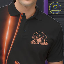 Load image into Gallery viewer, Custom Black And Orange Bowling Men Polo Shirt, Bowling Team Tournament Shirt Outfit IPHW11248