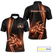 Load image into Gallery viewer, Custom Black And Orange Bowling Men Polo Shirt, Bowling Team Tournament Shirt Outfit IPHW11248