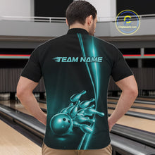 Load image into Gallery viewer, Custom Black And Turquoise Blue Bowling Men Quarter-Zip Shirt, Bowling Tournament Shirt Outfit IPHW11249