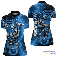 Load image into Gallery viewer, Custom Blue Thunder Lightning Tiger Bowling Quarter-Zip Shirts For Women, Team Outfit IPHW9094