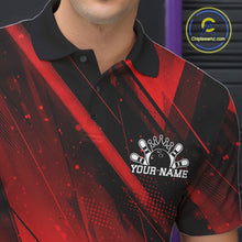Load image into Gallery viewer, Red and black sports jersey with a logo and 'Your Name' text, brand logo in the corner.