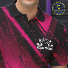 Load image into Gallery viewer, Black and pink bowling shirt with a logo and 'Your Name' text, featuring the Chipleemz.com brand.