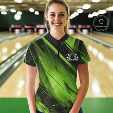 Load image into Gallery viewer, Custom Black And Green Splatter Halftone Women Bowling Quarter-Zip Shirts Bowling Jersey IPHW11445