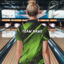 Load image into Gallery viewer, Custom Black And Green Splatter Halftone Women Bowling Quarter-Zip Shirts Bowling Jersey IPHW11445