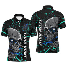 Load image into Gallery viewer, Custom Blue Halloween Skull Bowling Shirts For Men, Outfit Bowling For Team IPHW7096