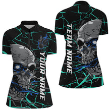 Load image into Gallery viewer, Custom Blue Halloween Skull Bowling Shirts For Women, Outfit Bowling For Team IPHW7096