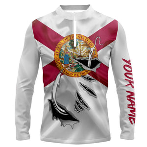 Personalized Florida Shirts 3D Fish Hook Fishing Shirts, Fl Fishing Long Sleeve Quarter Zip Shirts IPH1901