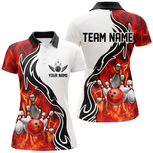 Custom Red Flame Bowling Polo Shirts For Men, Bowling Team Jerseys Bowler Outfit IPHW5214