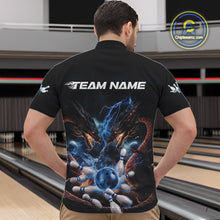 Load image into Gallery viewer, Custom Blue Lightning Flame Dragons Bowling Men Quarter-Zip Shirt, Fire Dragon Bowling Jerseys IPHW9815