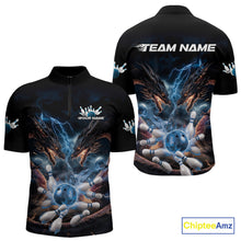 Load image into Gallery viewer, Custom Blue Lightning Flame Dragons Bowling Men Quarter-Zip Shirt, Fire Dragon Bowling Jerseys IPHW9815
