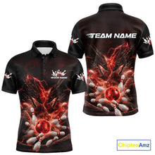 Load image into Gallery viewer, Custom Red Lightning Flame Dragons Bowling Men Polo Shirt, Fire Dragon Bowling Jerseys IPHW9816
