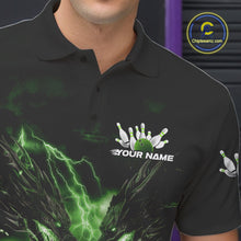 Load image into Gallery viewer, Custom Green Lightning Flame Dragons Bowling Men Polo Shirt, Fire Dragon Bowling Jerseys IPHW9819