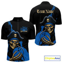 Load image into Gallery viewer, Custom Black And Blue Pirate Bowling Men Quarter-Zip Shirt, Pirate Bowling Team Jerseys IPHW10710