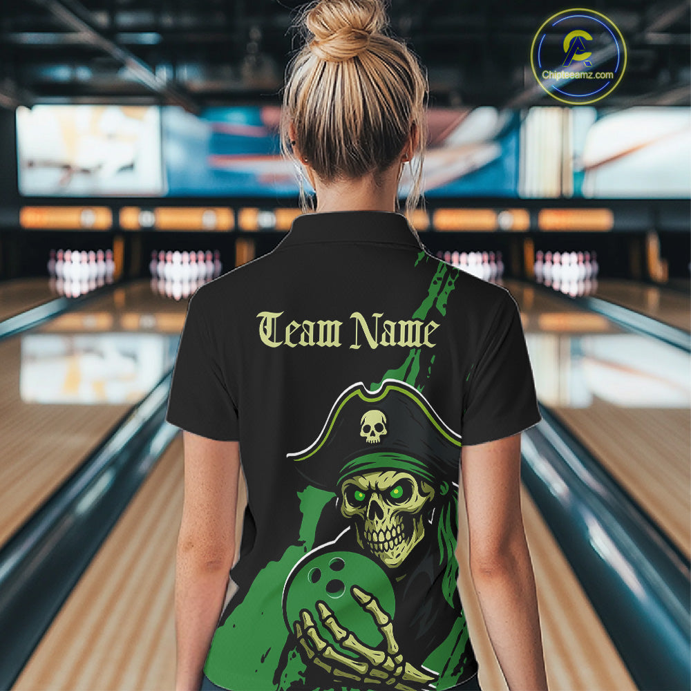 Custom Black And Green Pirate Bowling Women Shirt, Pirate Bowling Team Jerseys IPHW10711