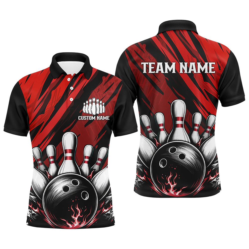 Custom Red Strike Bowling Team Jerseys For Men And Women, Unisex 10 Pin Bowling Tournament Shirts IPHW6058
