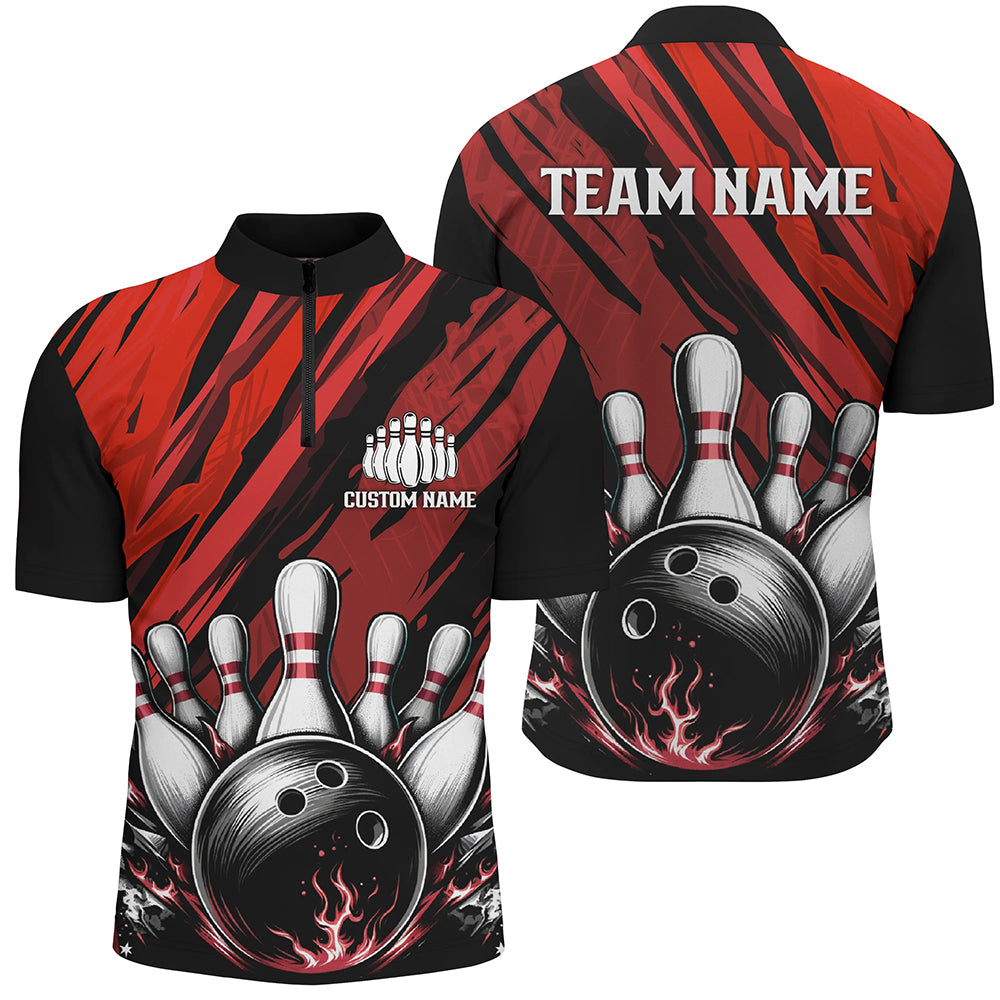 Custom Red Strike Bowling Team Jerseys For Men And Women, Unisex 10 Pin Bowling Tournament Shirts IPHW6058