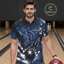 Load image into Gallery viewer, Custom Black And Deep Blue Splatter Dragon Men Bowling Polo Shirt, Team League Shirt IPHW11466