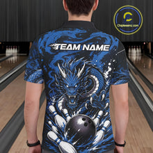 Load image into Gallery viewer, Custom Black And Deep Blue Splatter Dragon Men Bowling Polo Shirt, Team League Shirt IPHW11466