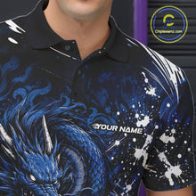 Load image into Gallery viewer, Custom Black And Deep Blue Splatter Dragon Men Bowling Polo Shirt, Team League Shirt IPHW11466