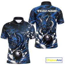 Load image into Gallery viewer, Custom Black And Deep Blue Splatter Dragon Men Bowling Polo Shirt, Team League Shirt IPHW11466