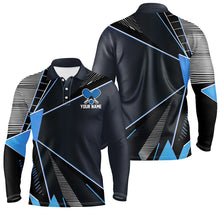 Load image into Gallery viewer, Black And Blue Personalized Pickleball Jerseys For Men, Pickleball Polo Shirts Uniform IPHW6924