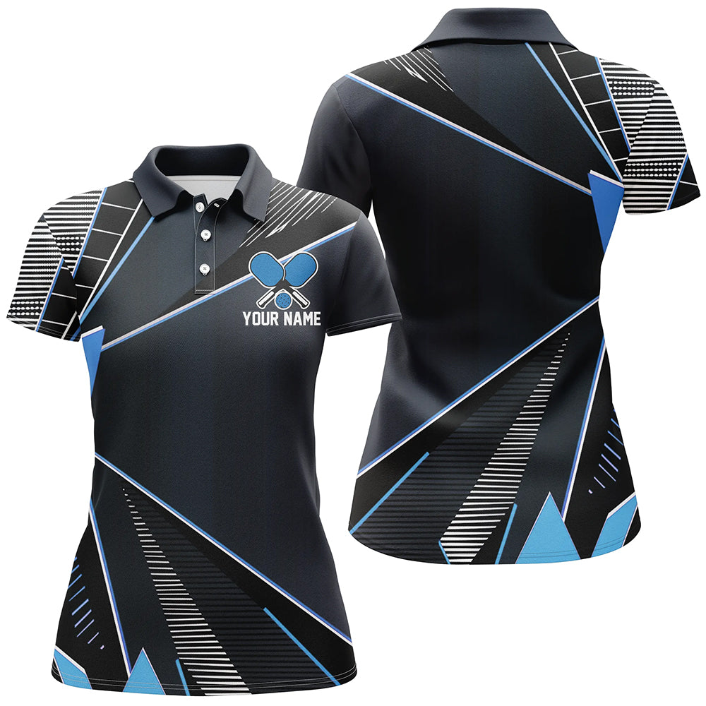 Black And Blue Personalized Pickleball Jerseys for women, Pickleball Polo Shirts Uniform IPHW6924