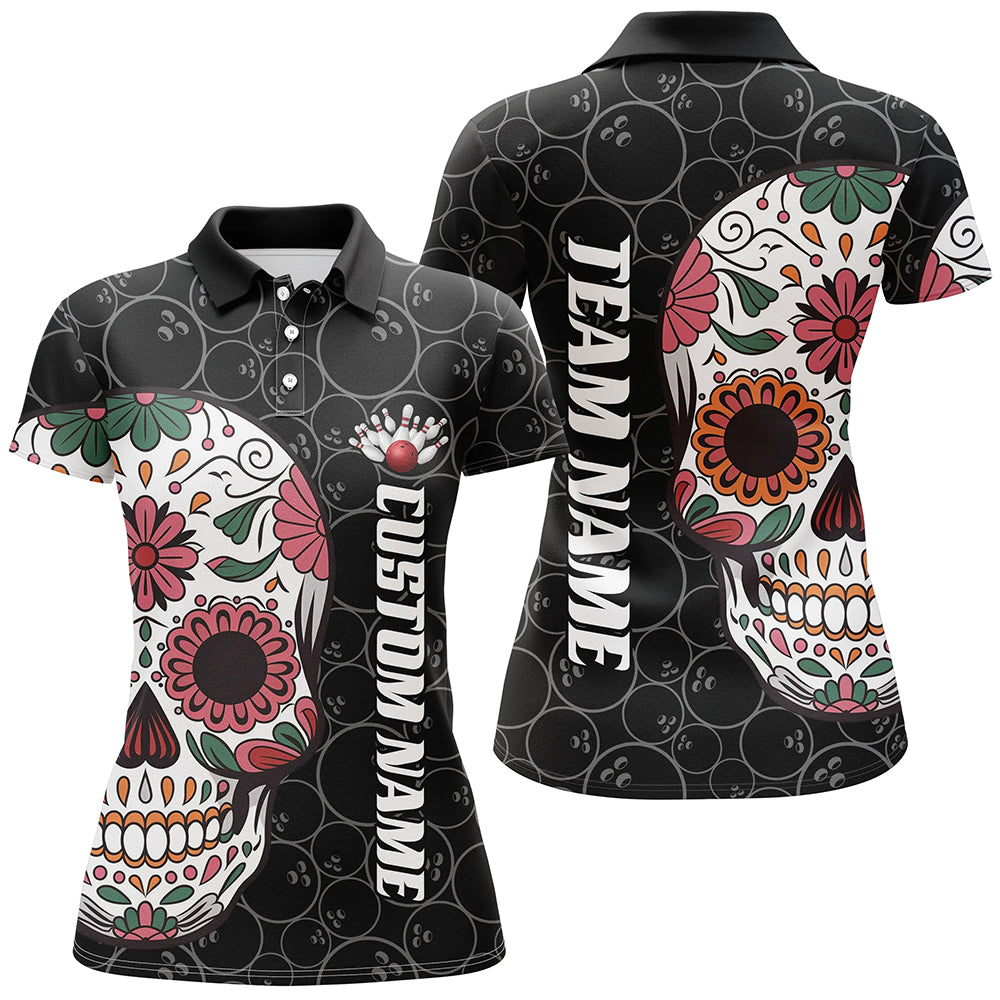 Custom Sugar Skull Ladies Bowling Shirts, Halloween Bowling Team Shirts Bowlers Outfits IPHW7427