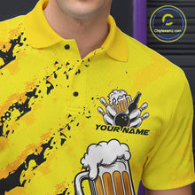 Load image into Gallery viewer, Custom Yellow Funny Bowling Men Polo Shirts, Bowling And Beer Party Bowlers Outfit IPHW9829