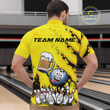 Load image into Gallery viewer, Custom Yellow Funny Bowling Men Quarter-Zip Shirts, Bowling And Beer Party Bowlers Outfit IPHW9829
