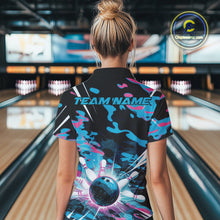 Load image into Gallery viewer, Custom Blue And Pink Camo Bowling Women Quarter-Zip Shirt, Camouflage Bowling Team Outfit IPHW9832
