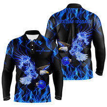 Load image into Gallery viewer, Blue Flame Eagle Custom Bowling Team Shirts For Men, Fire Bowling League Shirt Bowler Outfit IPHW7945