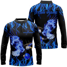 Load image into Gallery viewer, Blue Flame Eagle Custom Bowling Team Shirts For Men, Fire Bowling League Shirt Bowler Outfit IPHW7945