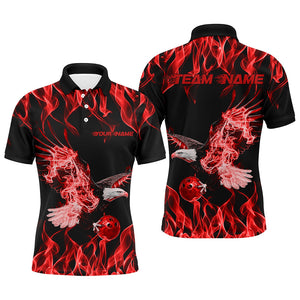 Red Flame Eagle Custom Bowling Team Shirts For Men, Fire Bowling League Shirt Bowler Outfit IPHW7946