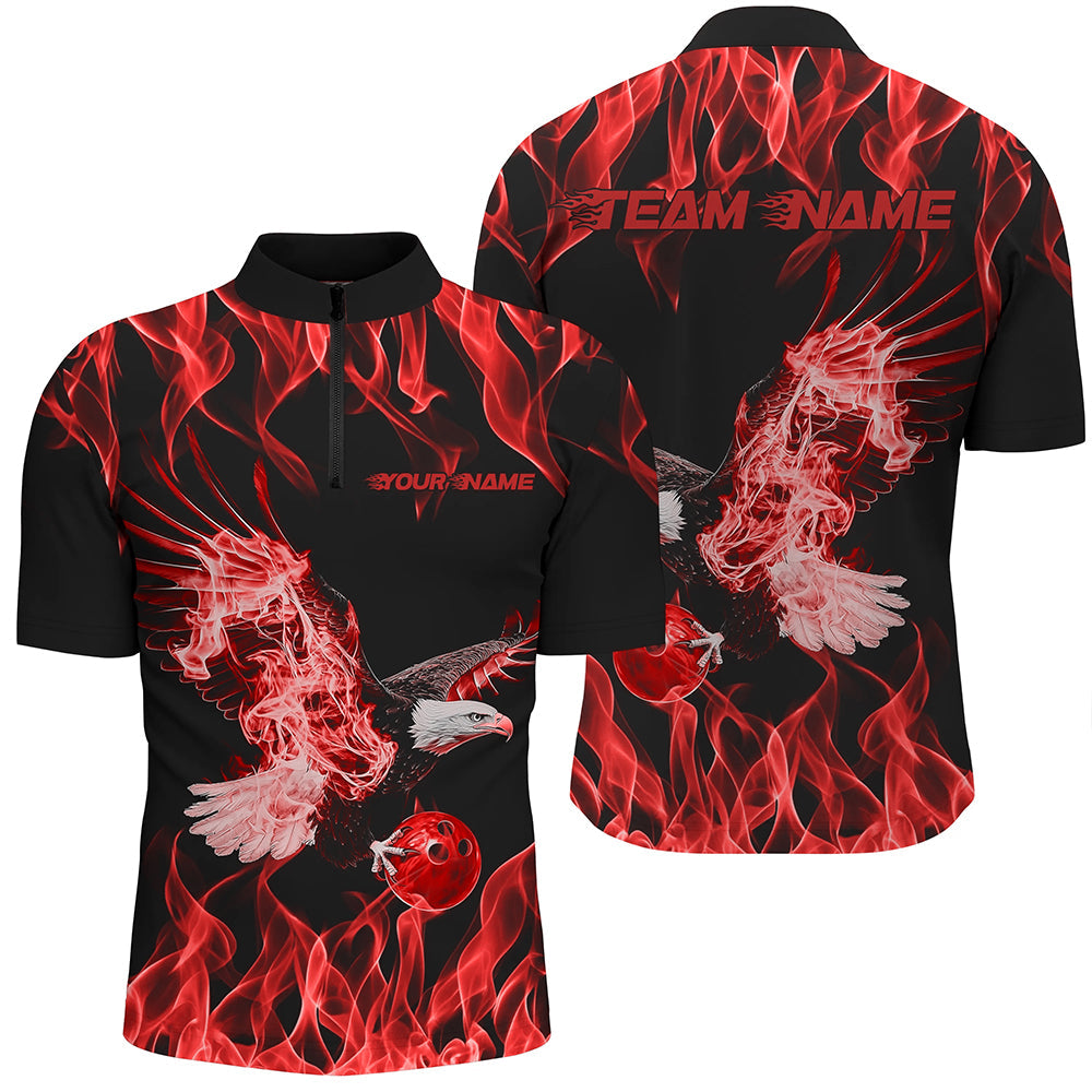 Red Flame Eagle Custom Bowling Team Shirts For Men, Fire Bowling League Shirt Bowler Outfit IPHW7946