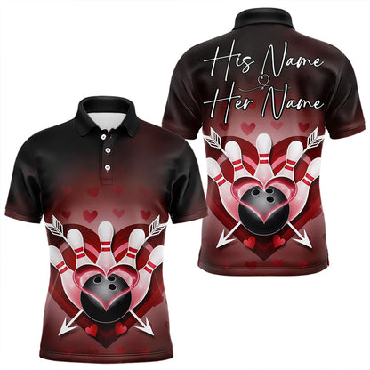 Custom Valentine Bowling Heart And Arrow Polo Shirts For Men, Couple Bowling Outfits IPHW8368
