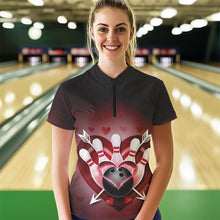 Load image into Gallery viewer, Custom Valentine Bowling Heart And Arrow Quarter-Zip Shirt For Women, Couple Bowling Outfit IPHW8368