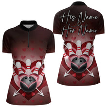 Load image into Gallery viewer, Custom Valentine Bowling Heart And Arrow Quarter-Zip Shirt For Women, Couple Bowling Outfit IPHW8368