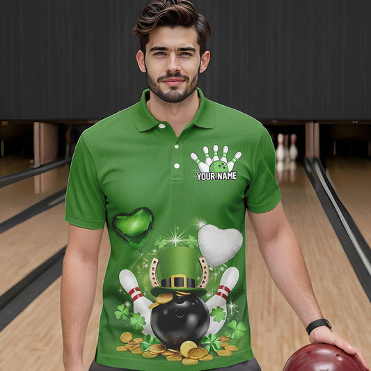 Custom Green St Patrick'S Day Bowling Polo Shirts For Men, Saint Patrick Team Bowling Outfits IPHW8373