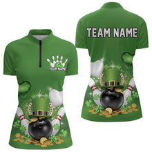 Load image into Gallery viewer, Custom Green St Patrick&#39;S Day Bowling Team Quarter-Zip Shirts For Women IPHW8373