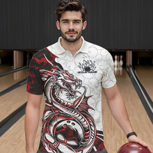 Load image into Gallery viewer, Custom Red Camo Dragon Bowling Tattoo Men Polo Shirts, Dragon Bowling League Team Shirt IPHW8883