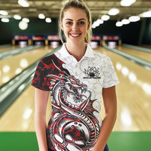 Load image into Gallery viewer, Custom Red Camo Dragon Bowling Tattoo Women Polo Shirts, Dragon Bowling League Team Shirt IPHW8883