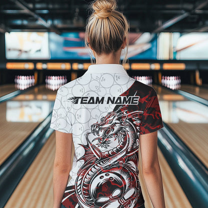 Custom Red Camo Dragon Bowling Tattoo Women Quarter-Zip Shirts, Dragon Bowling League Shirt IPHW8883