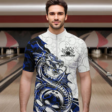 Load image into Gallery viewer, Custom Blue Camo Dragon Bowling Tattoo Men Quarter-Zip Shirts, Dragon Bowling League Team Shirt IPHW8884