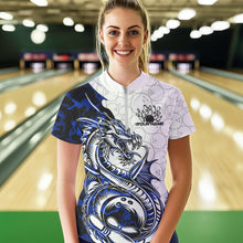 Load image into Gallery viewer, Custom Blue Camo Dragon Bowling Tattoo Women Quarter-Zip Shirt, Dragon Bowling League Shirt IPHW8884