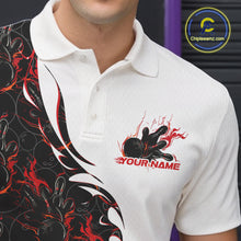 Load image into Gallery viewer, Custom Red Flame Bowling Men Polo Team Shirt, Bowling League Shirt Bowlers Outfit IPHW11268