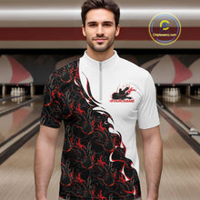 Load image into Gallery viewer, Custom Red Flame Bowling Men Quarter-Zip Team Shirt, Bowling League Shirt Bowlers Outfit IPHW11268