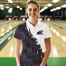 Load image into Gallery viewer, Custom Purple Flame Bowling Women Polo Team Shirt, Bowling League Shirt Bowlers Outfit IPHW11270