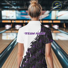Load image into Gallery viewer, Custom Purple Flame Bowling Women Polo Team Shirt, Bowling League Shirt Bowlers Outfit IPHW11270